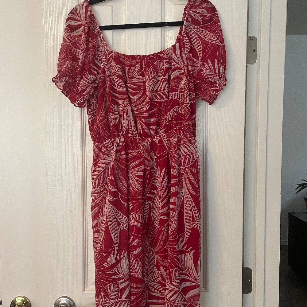 Banana Republic Red/Wht Print Short Sleeve Peasant Style Short Dress SZ M